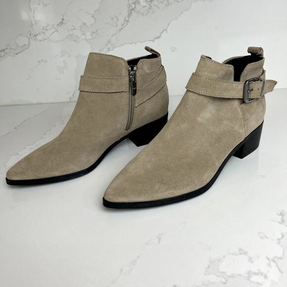 Marc Fisher Ireene Tan Suede Leather Strappy Buckle Bootie Pointed Toe Womens 7 - Picture 3 of 11